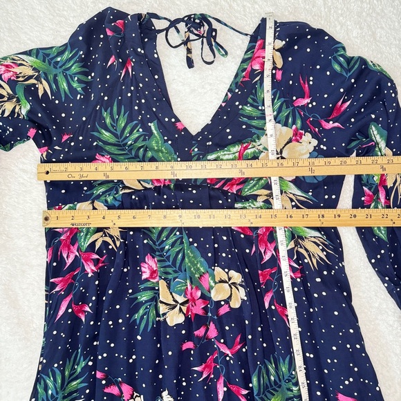 Suzanne Betro Navy Blue Floral Midi Dress Sz L - Picture 9 of 10